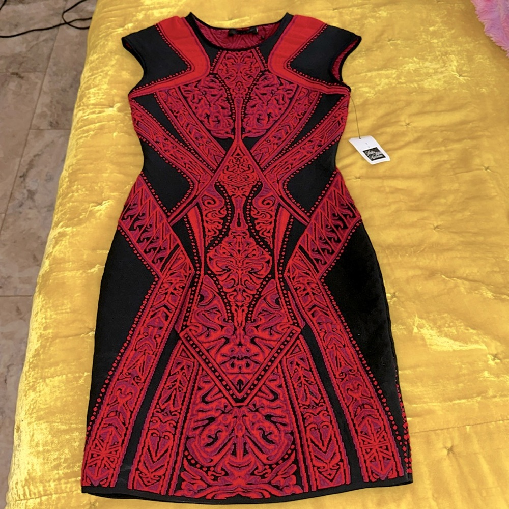 RVN Black Red Bodycon thick knit dress